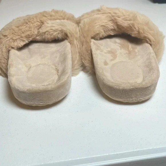 Fitory Open Toe Slipper With Cozy Lining, Faux Rabbit Fur Cork Slide - Size 8 - Picture 2 of 5